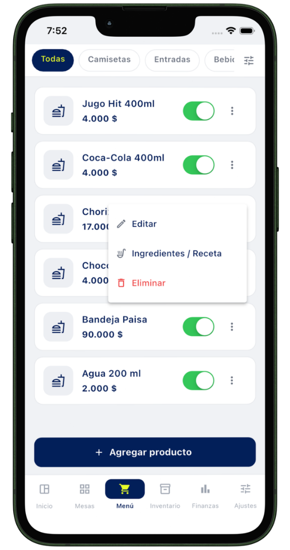 Gestión de menú en Lukio